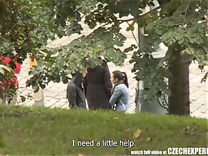 promiscuous Czech gal deep-throating strangers manstick in public