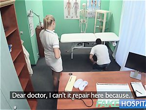 faux polyclinic Hired handyman finishes off all over nurses arse